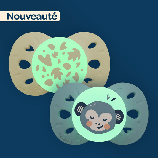Lot de 2 sucettes nuit anatomiques animaux 6-18 mois Bleu - Nuit