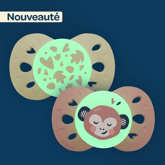 Lot de 2 sucettes nuit anatomiques animaux 6-18 mois Rose - Nuit