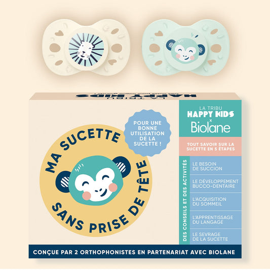 Coffret "Ma sucette sans prise de tête" + sucettes anatomiques animaux 6-18 mois