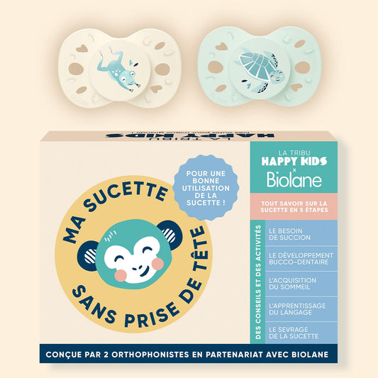 Coffret "Ma sucette sans prise de tête" + sucettes anatomiques animaux 0-6 mois