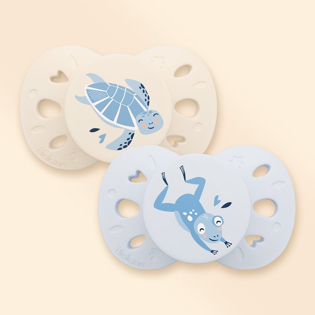 Lot de 2 sucettes anatomiques animaux 0-6 mois Bleu