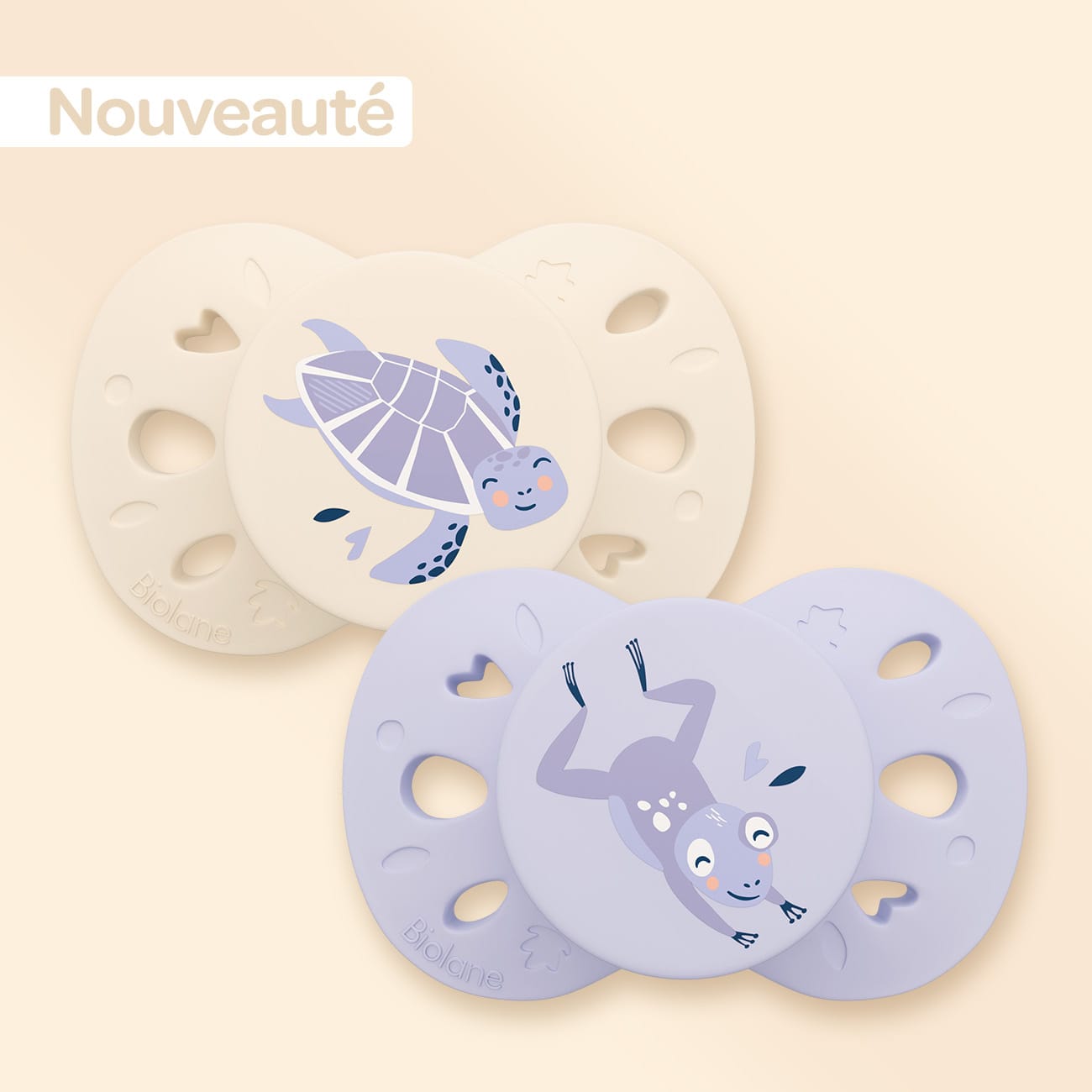 Lot de 2 sucettes anatomiques animaux 0-6 mois Lilas