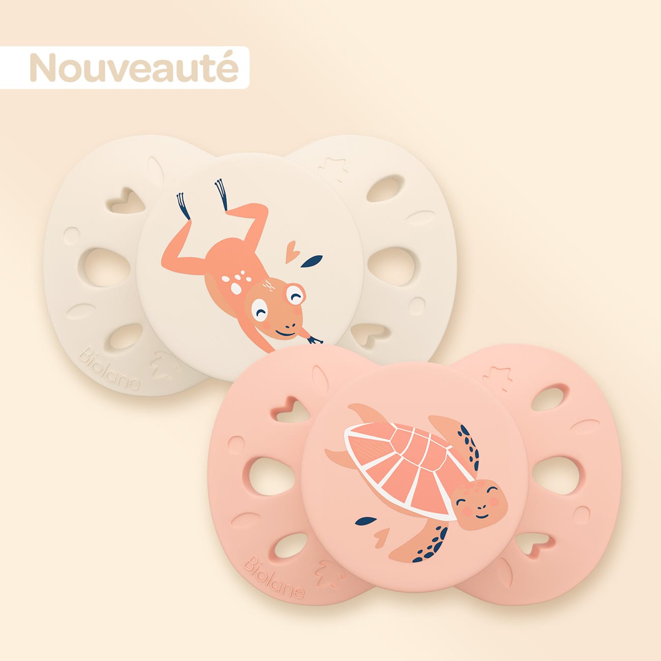 Lot de 2 sucettes anatomiques animaux 0-6 mois Rose