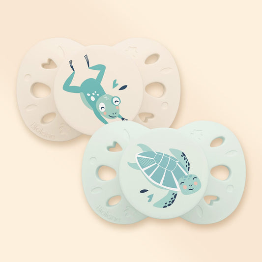 Lot de 2 sucettes anatomiques animaux 0-6 mois Vert