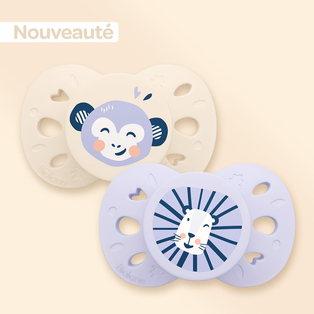 Lot de 2 sucettes anatomiques animaux 6-18 mois Lilas
