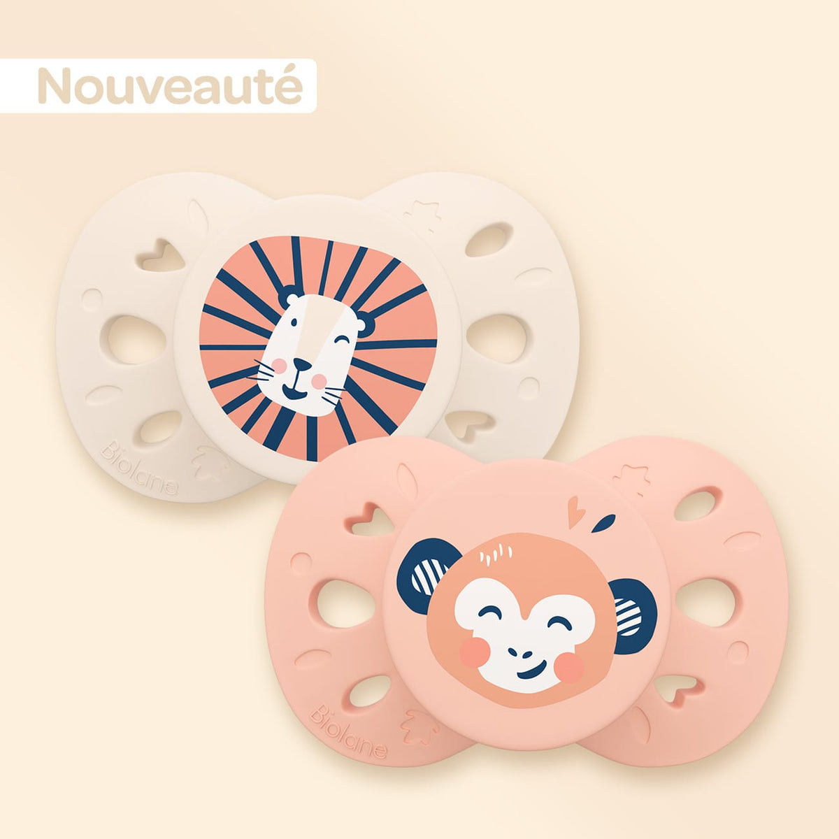 Lot de 2 sucettes anatomiques animaux 6-18 mois Rose