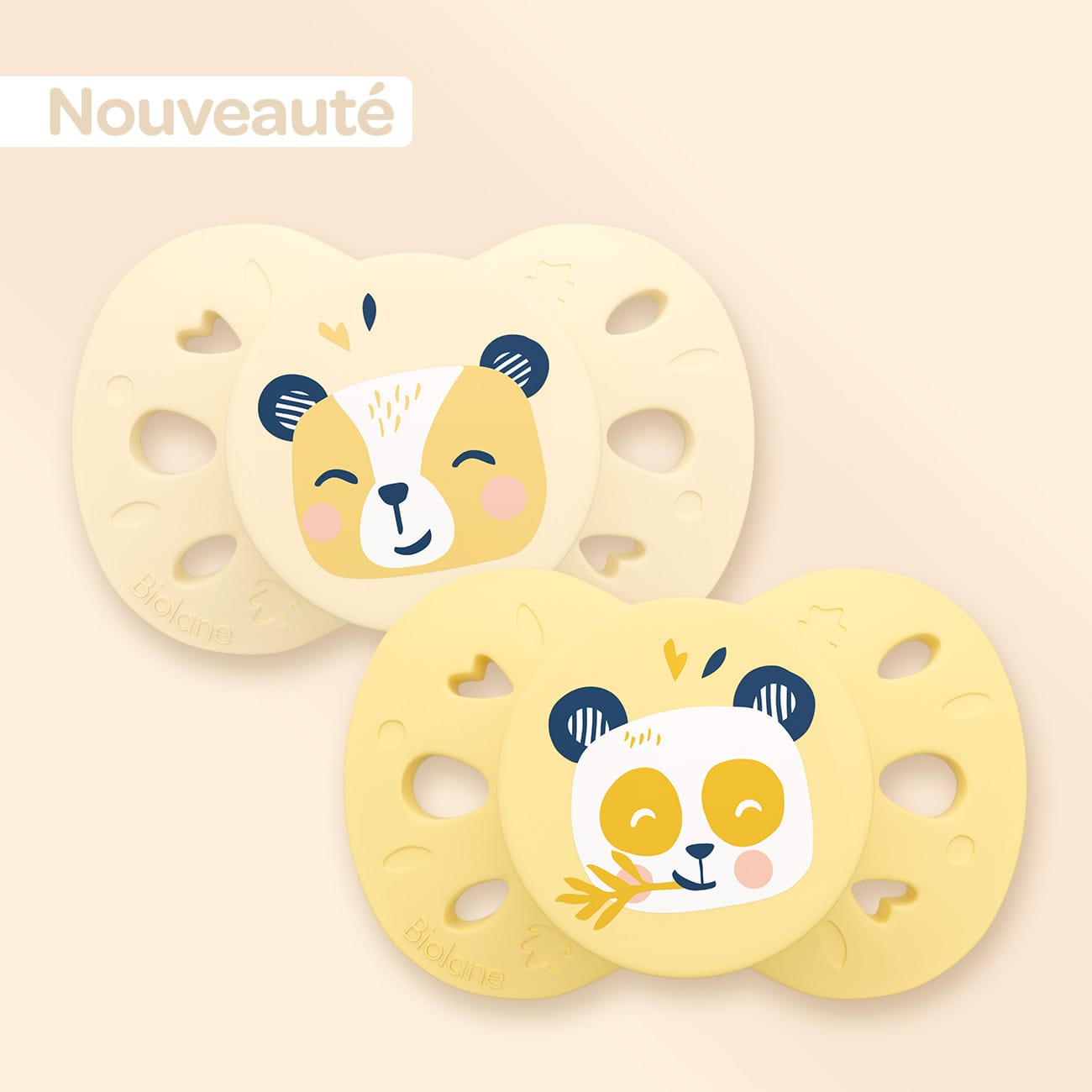 Lot de 2 sucettes anatomiques animaux +18 mois Jaune
