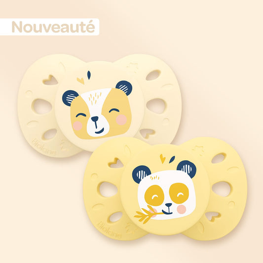 Lot de 2 sucettes anatomiques animaux +18 mois Jaune