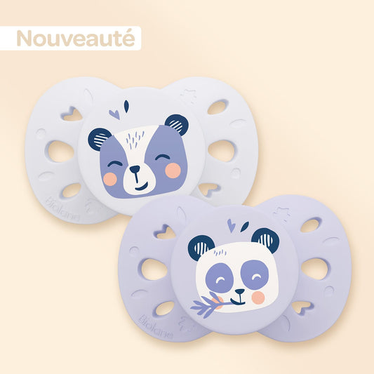Lot de 2 sucettes anatomiques animaux +18 mois Lilas