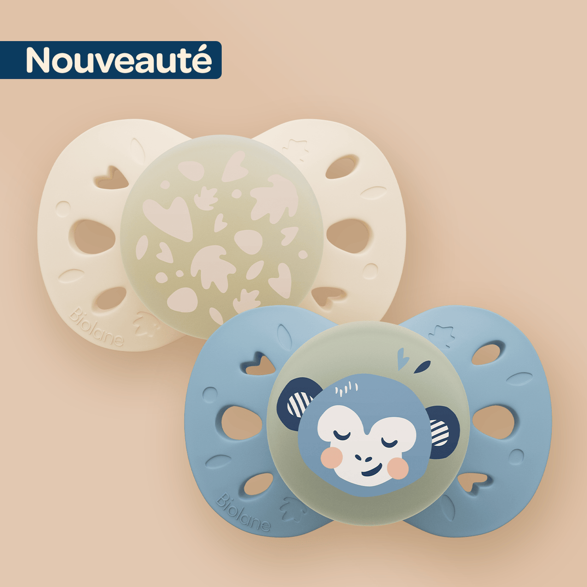 Lot de 2 sucettes nuit anatomiques animaux 6-18 mois Bleu