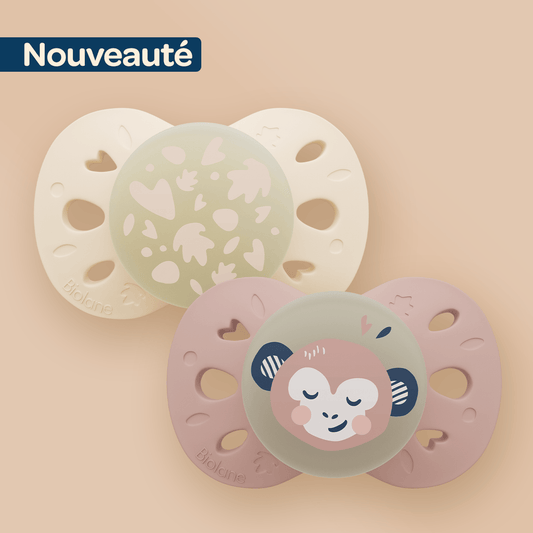 Lot de 2 sucettes nuit anatomiques animaux 6-18 mois Rose