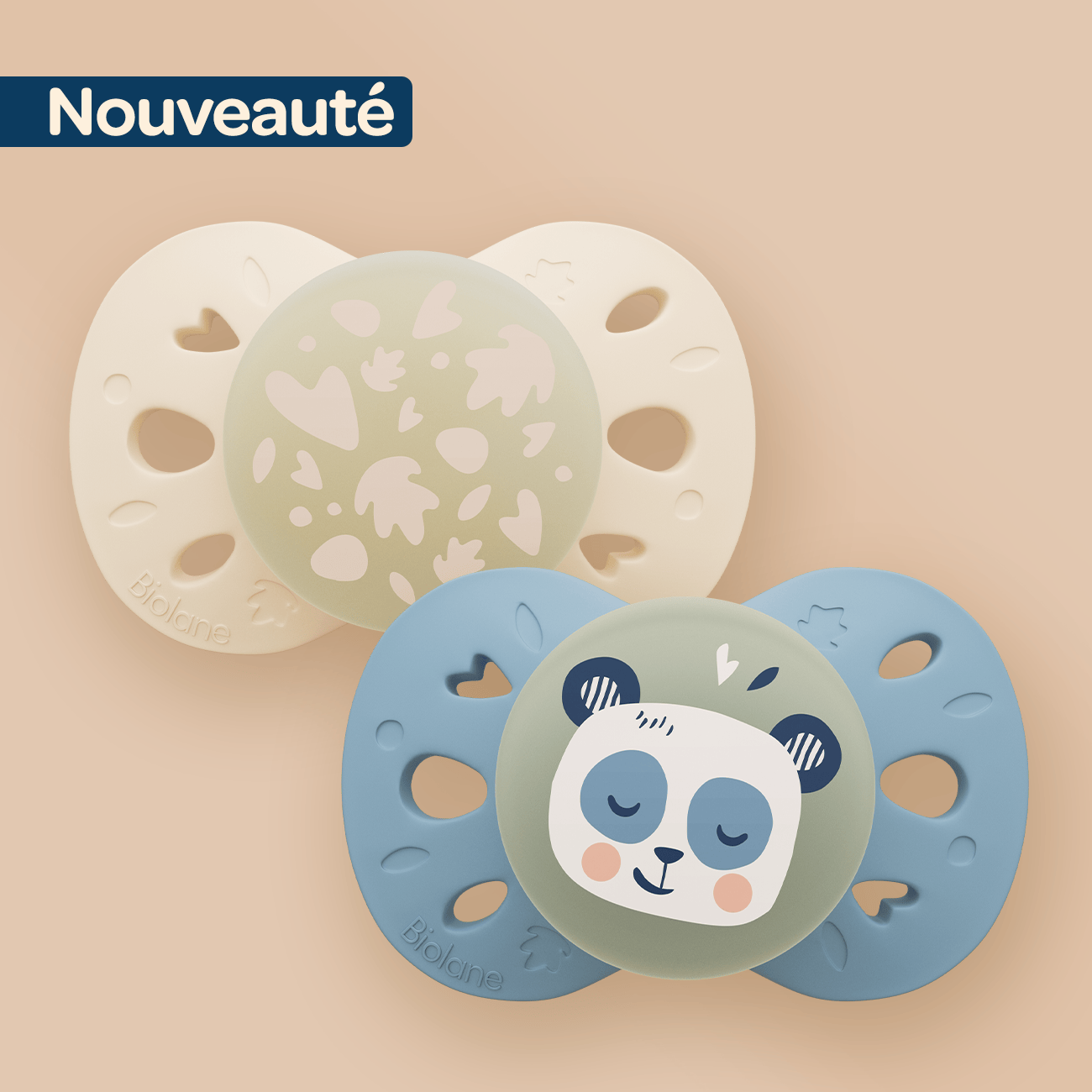 Lot de 2 sucettes nuit anatomiques animaux +18 mois Bleu