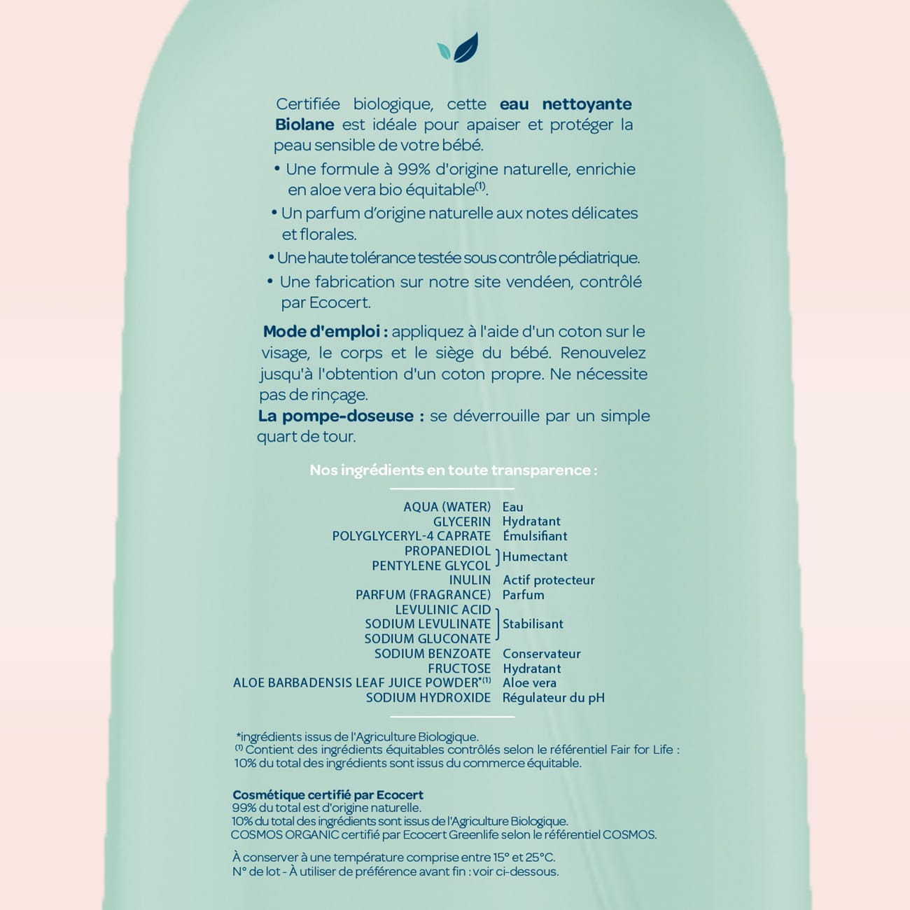 Eau nettoyante certifiée biologique