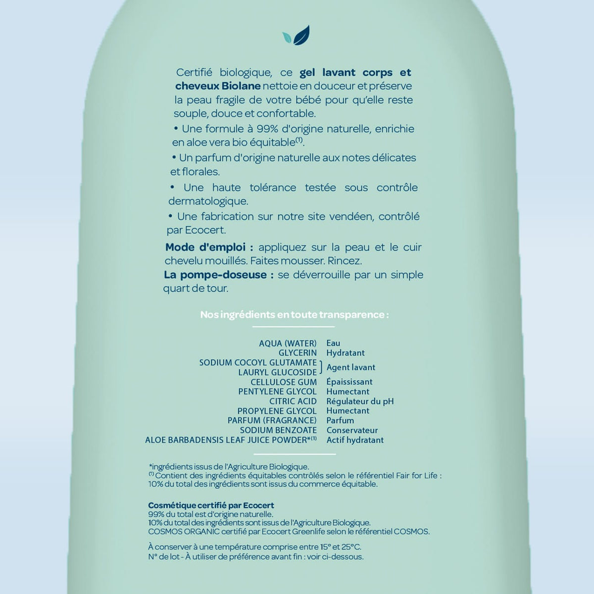 Gel lavant corps et cheveux certifié biologique