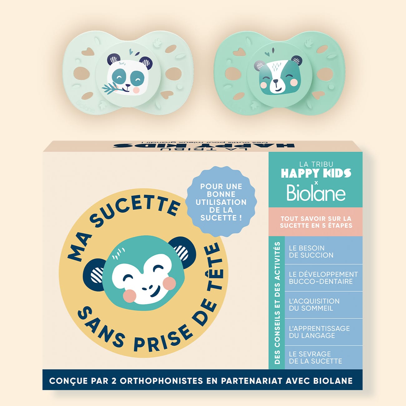 Coffret "Ma sucette sans prise de tête" + sucettes anatomiques animaux +18 mois