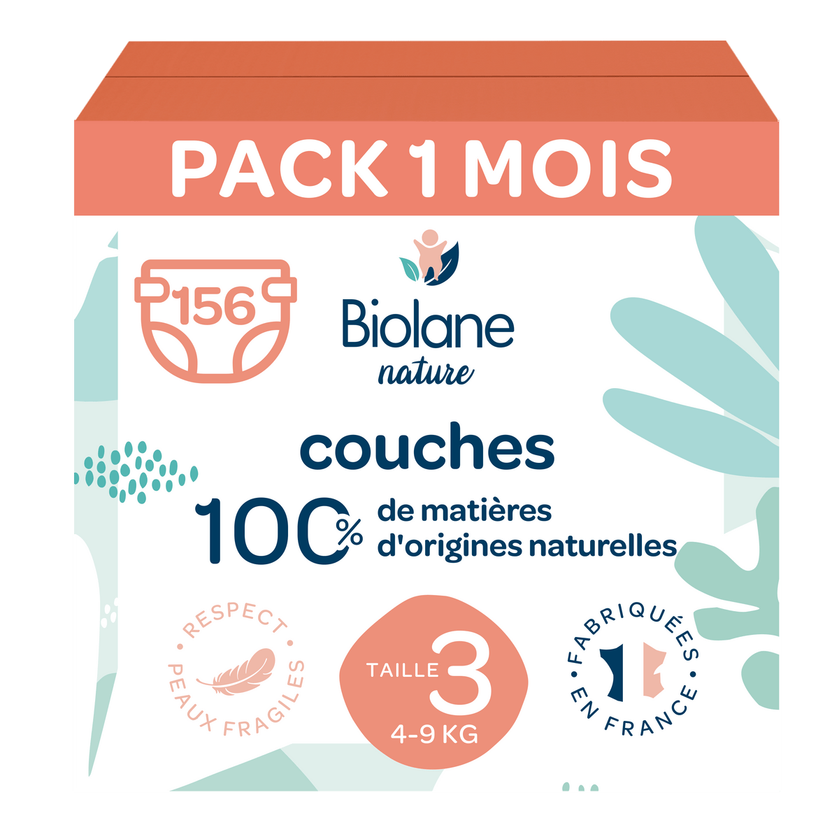 Pack 1 mois couches Biolane Nature de 4 à 9 kg
