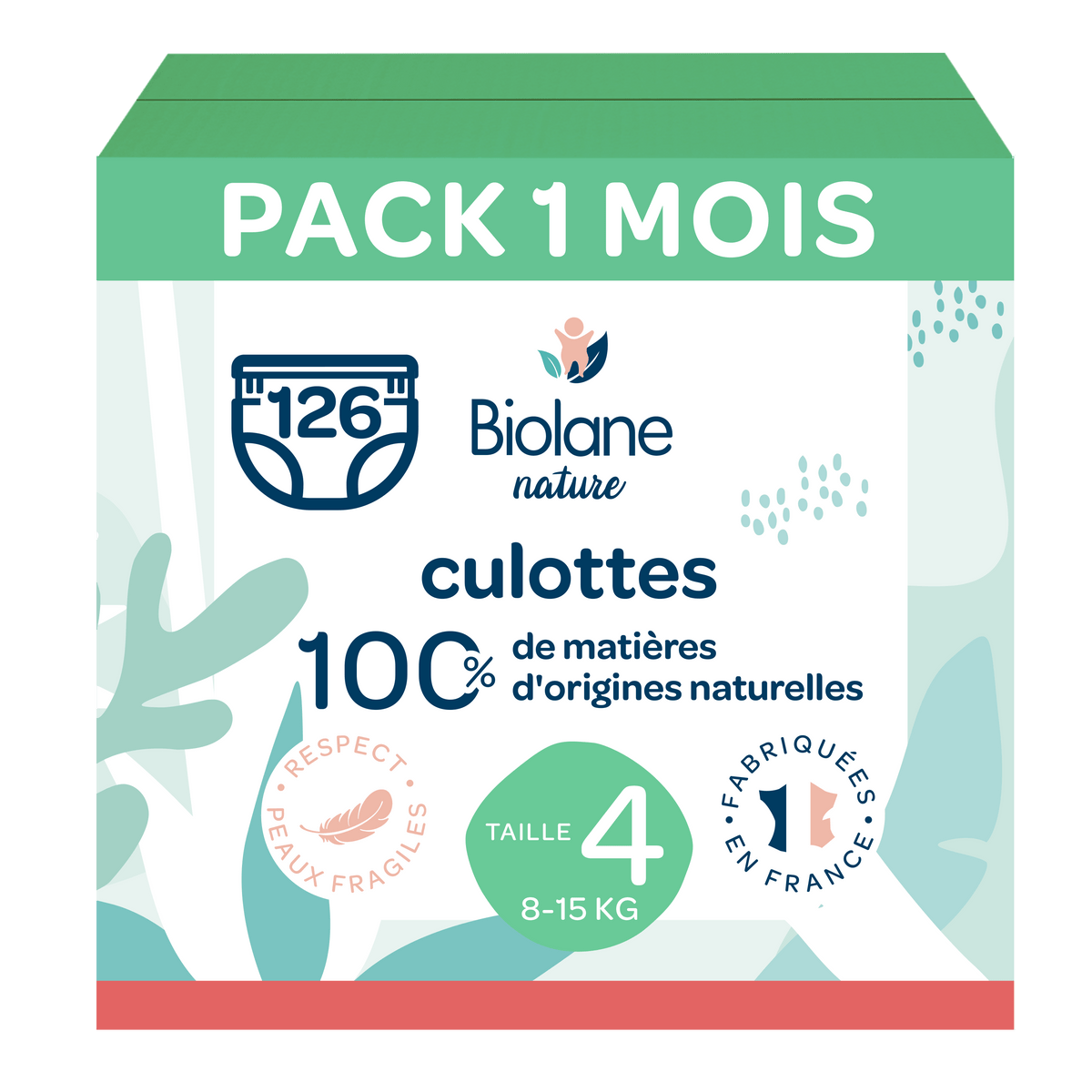 Pack 1 mois couches culottes Biolane Nature de 8 à 15 kg
