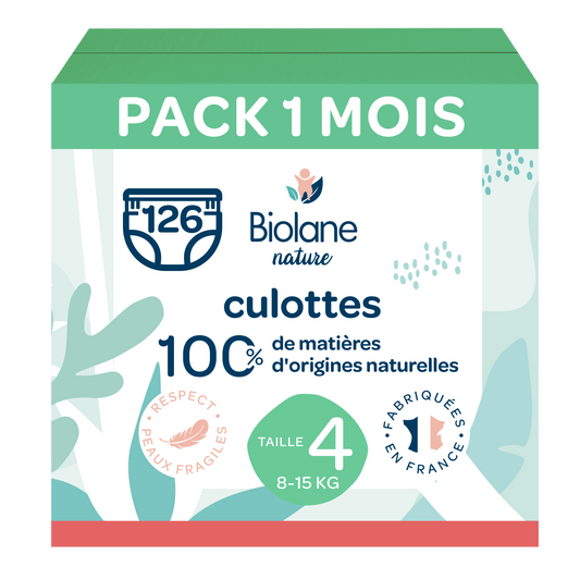 Pack 1 mois couches culottes Biolane Nature de 8 à 15 kg