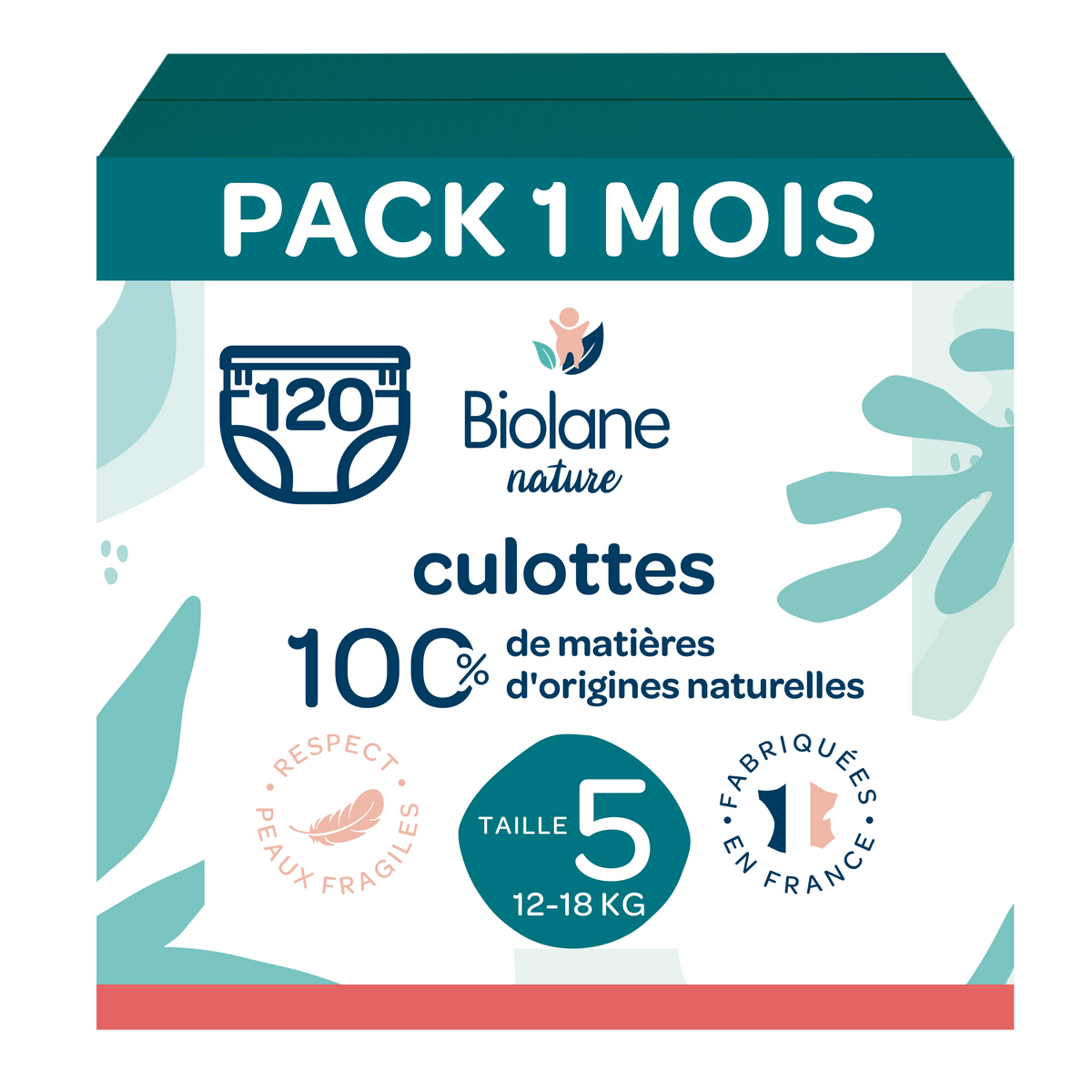 Pack 1 mois couches culottes Biolane Nature de 12 à 18 kg