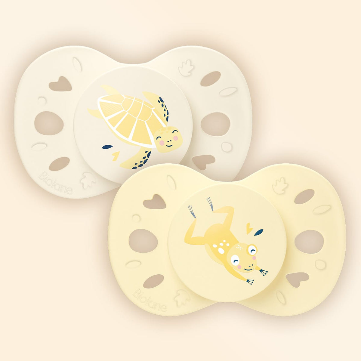 [OLD] Lot de 2 sucettes anatomiques animaux 0-6 mois Jaune