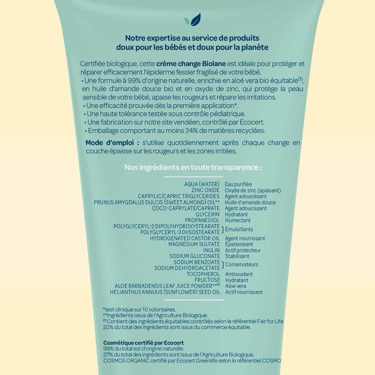 Crème Change certifiée biologique