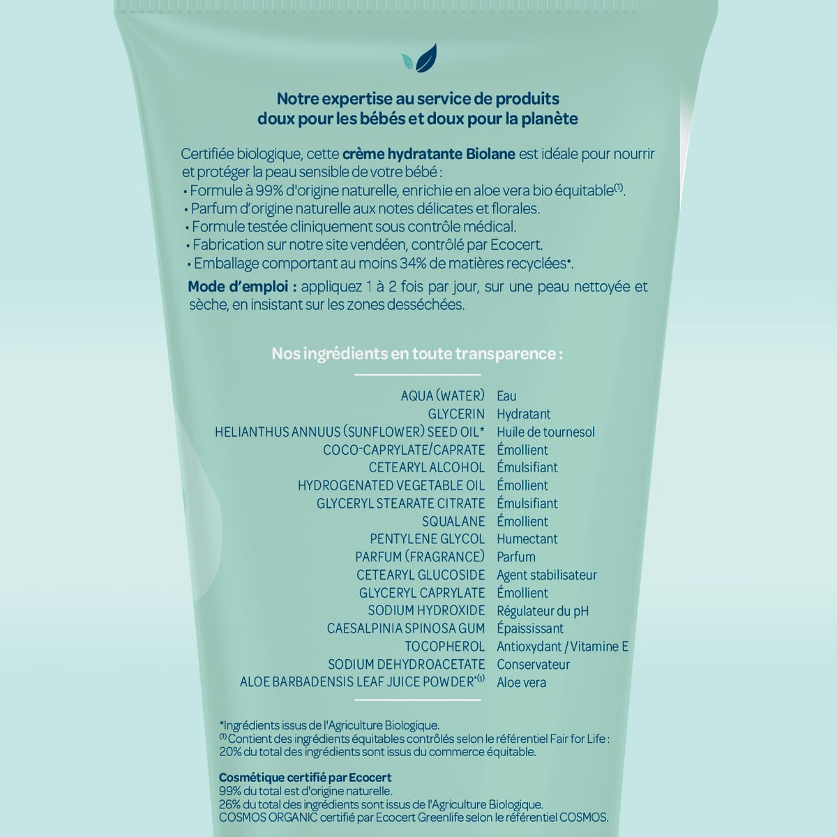 Crème Hydratante certifiée biologique